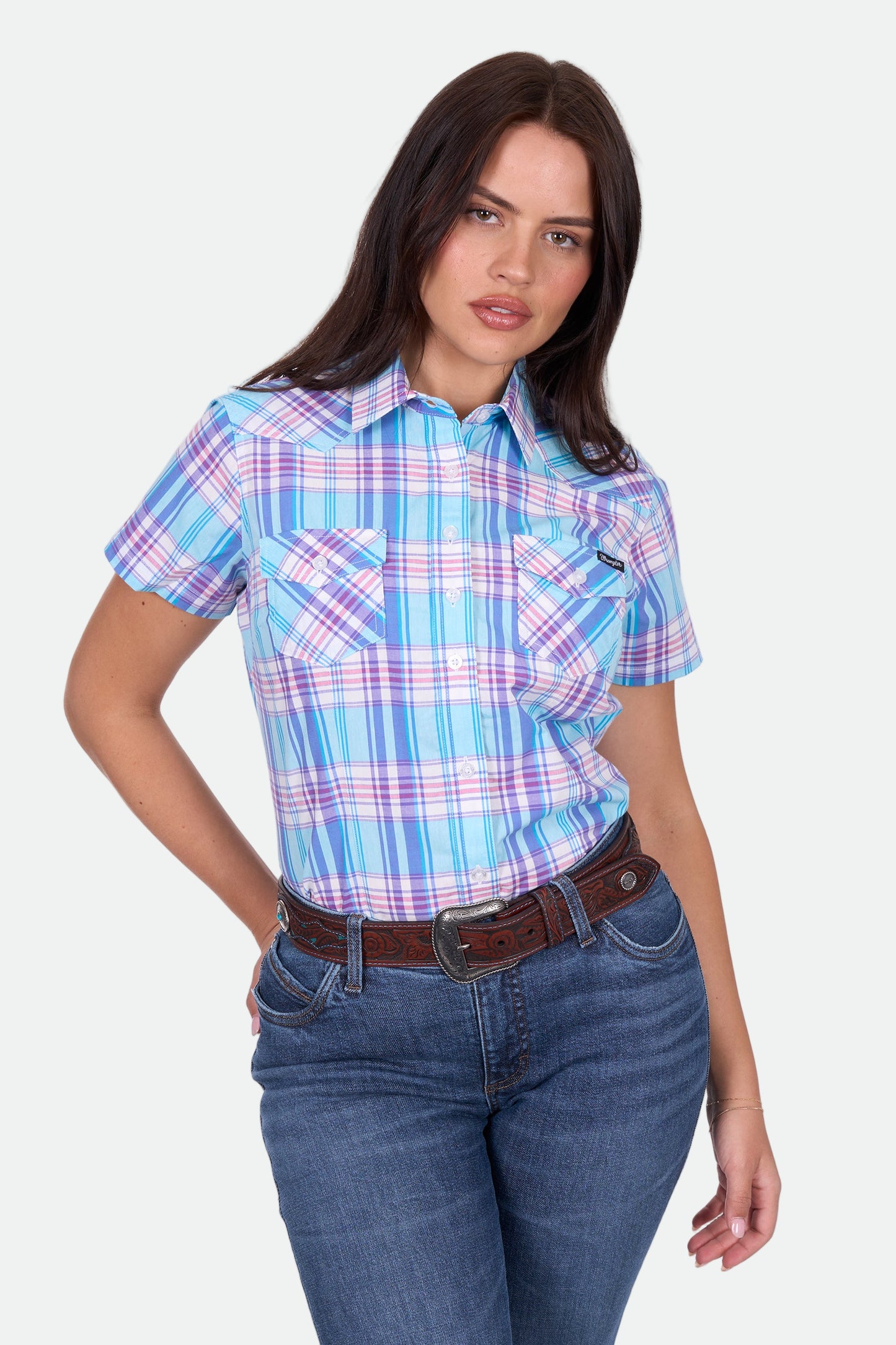 Wrangler Women's EMILY CHECK SS Shirt - Blue