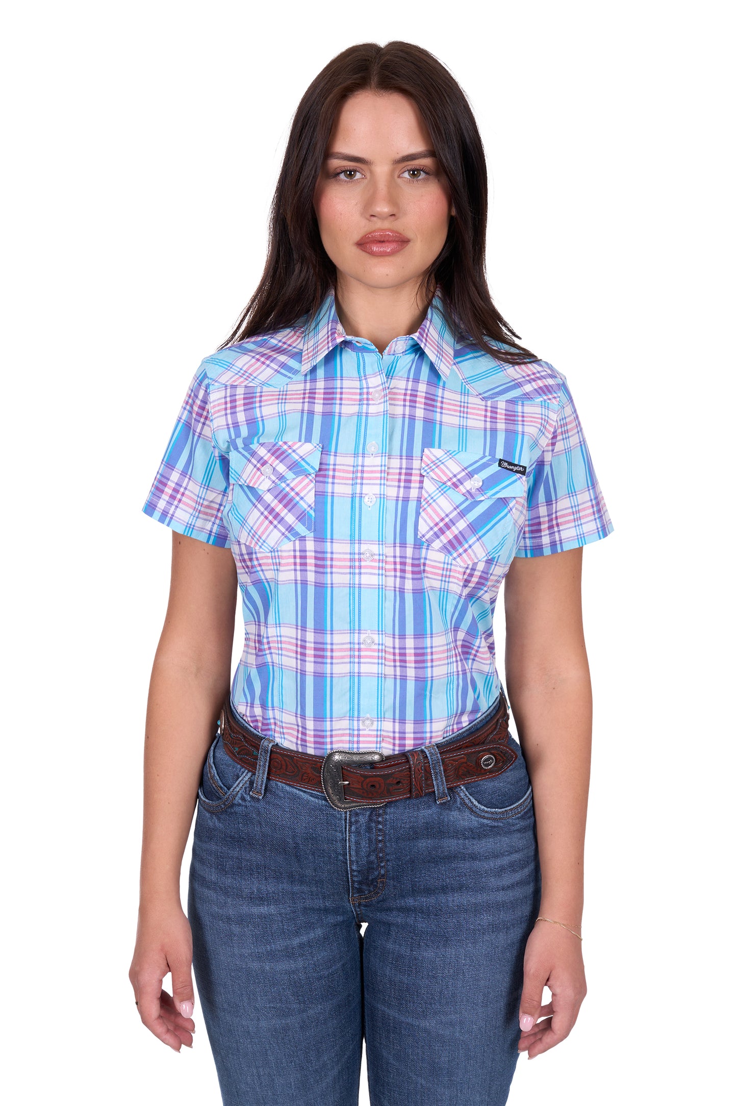 Wrangler Women's EMILY CHECK SS Shirt - Blue