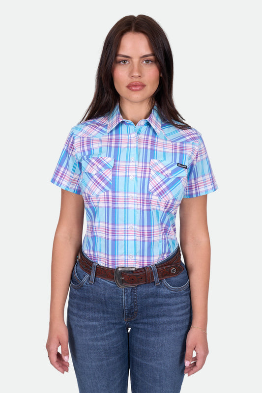 Wrangler Women's EMILY CHECK SS Shirt - Blue