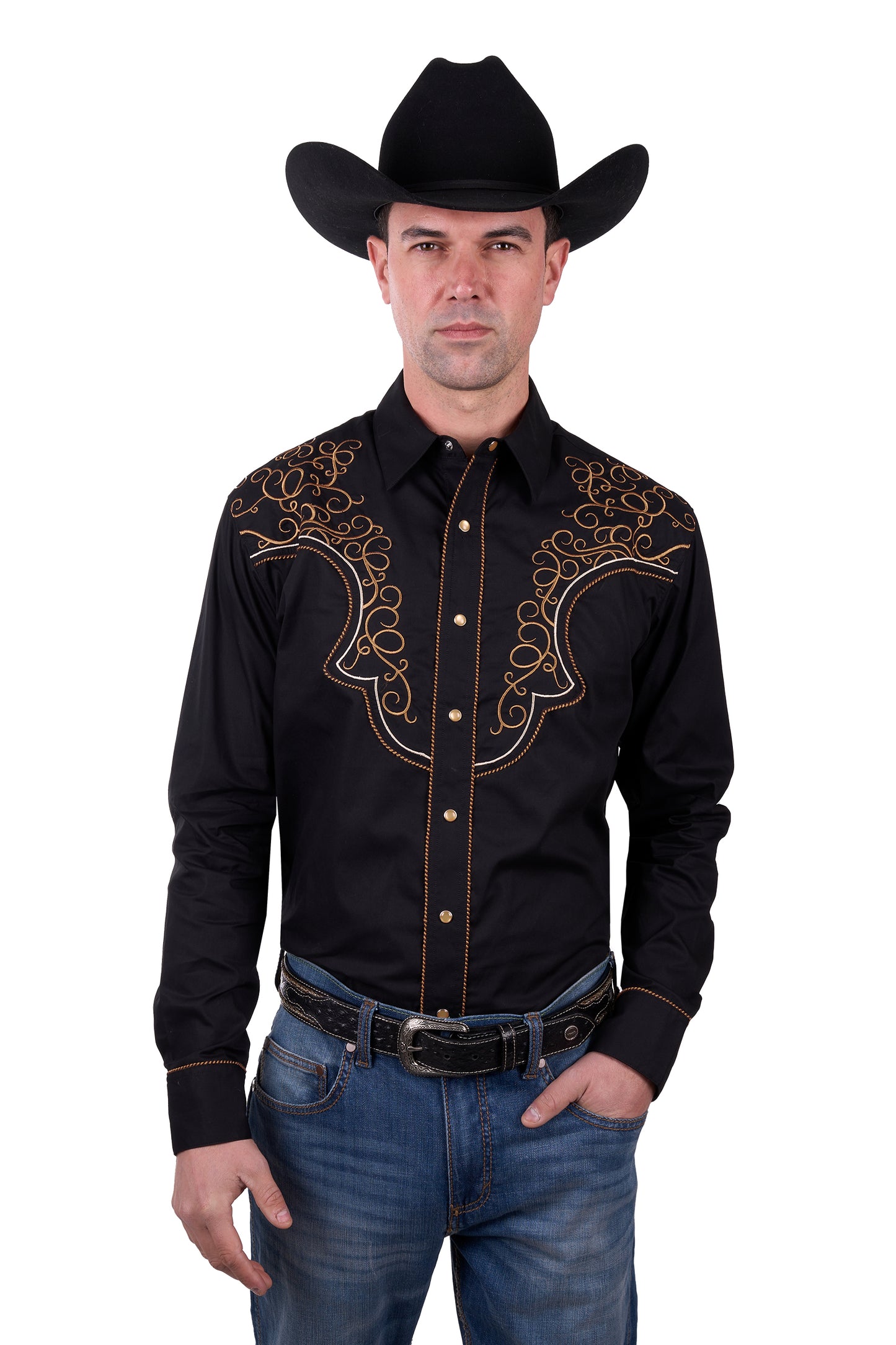 Wrangler Mens Rhys Embroidered L/S Shirt - Black- clearance