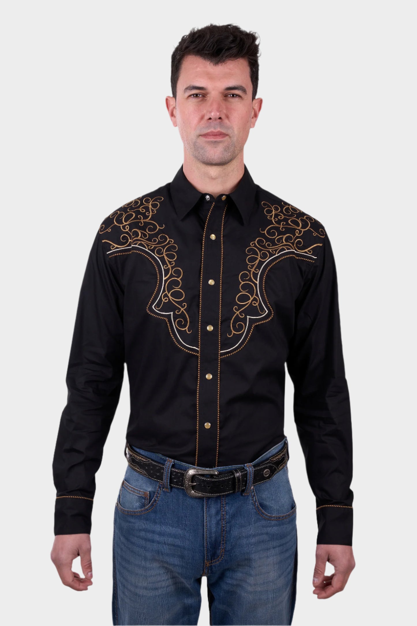 Wrangler Mens Rhys Embroidered L/S Shirt - Black- clearance