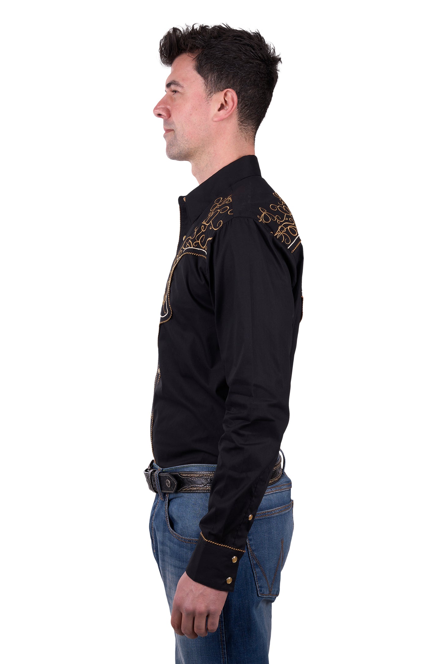 Wrangler Mens Rhys Embroidered L/S Shirt - Black- clearance