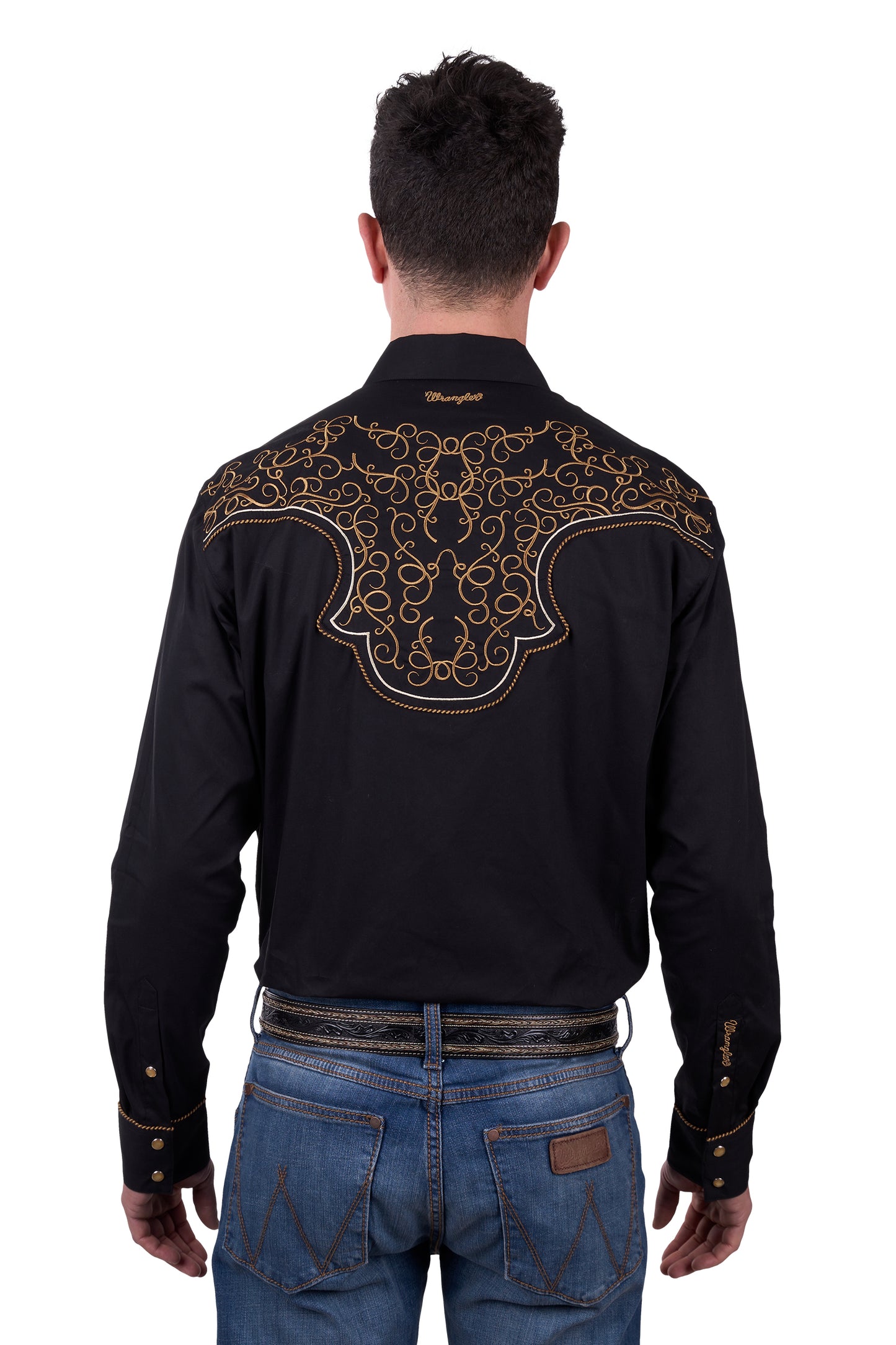 Wrangler Mens Rhys Embroidered L/S Shirt - Black- clearance
