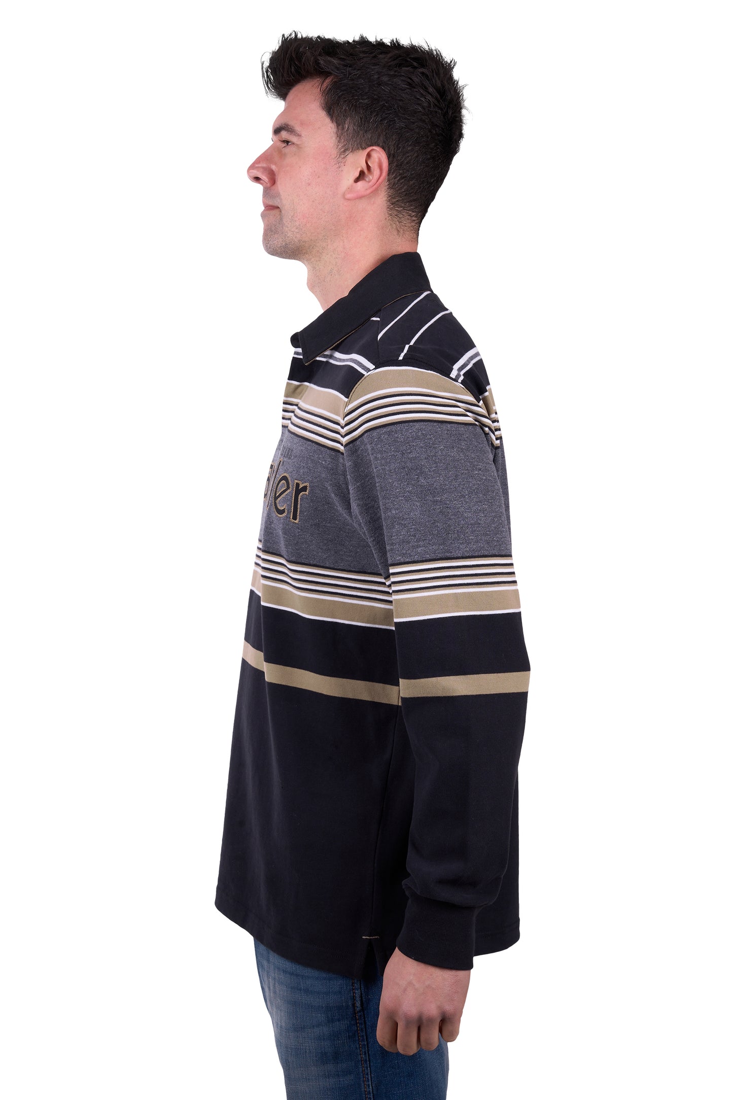 Wrangler Men’s Luke Stripe Rugby - BLACK/CHARCOAL MARLE