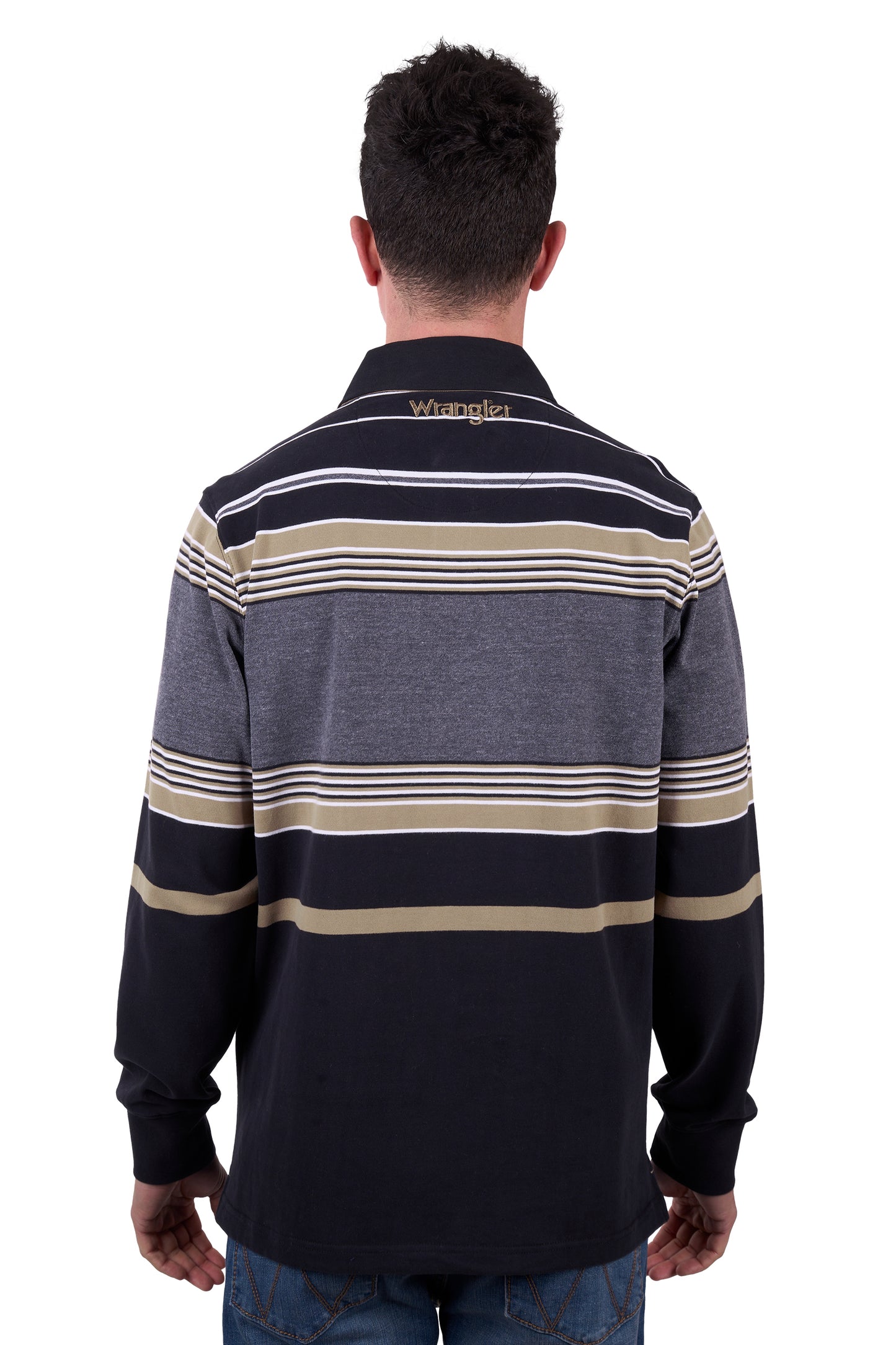 Wrangler Men’s Luke Stripe Rugby - BLACK/CHARCOAL MARLE