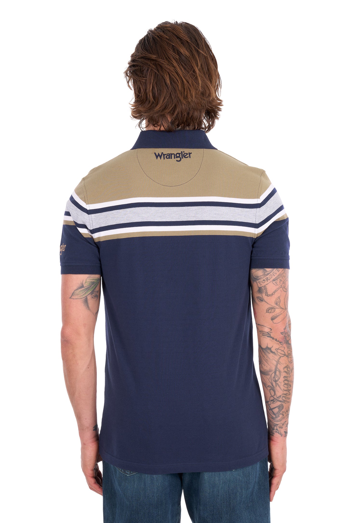 Wrangler Men's Tyrone 1 Pocket Short Sleeve Polo - Navy/Tan