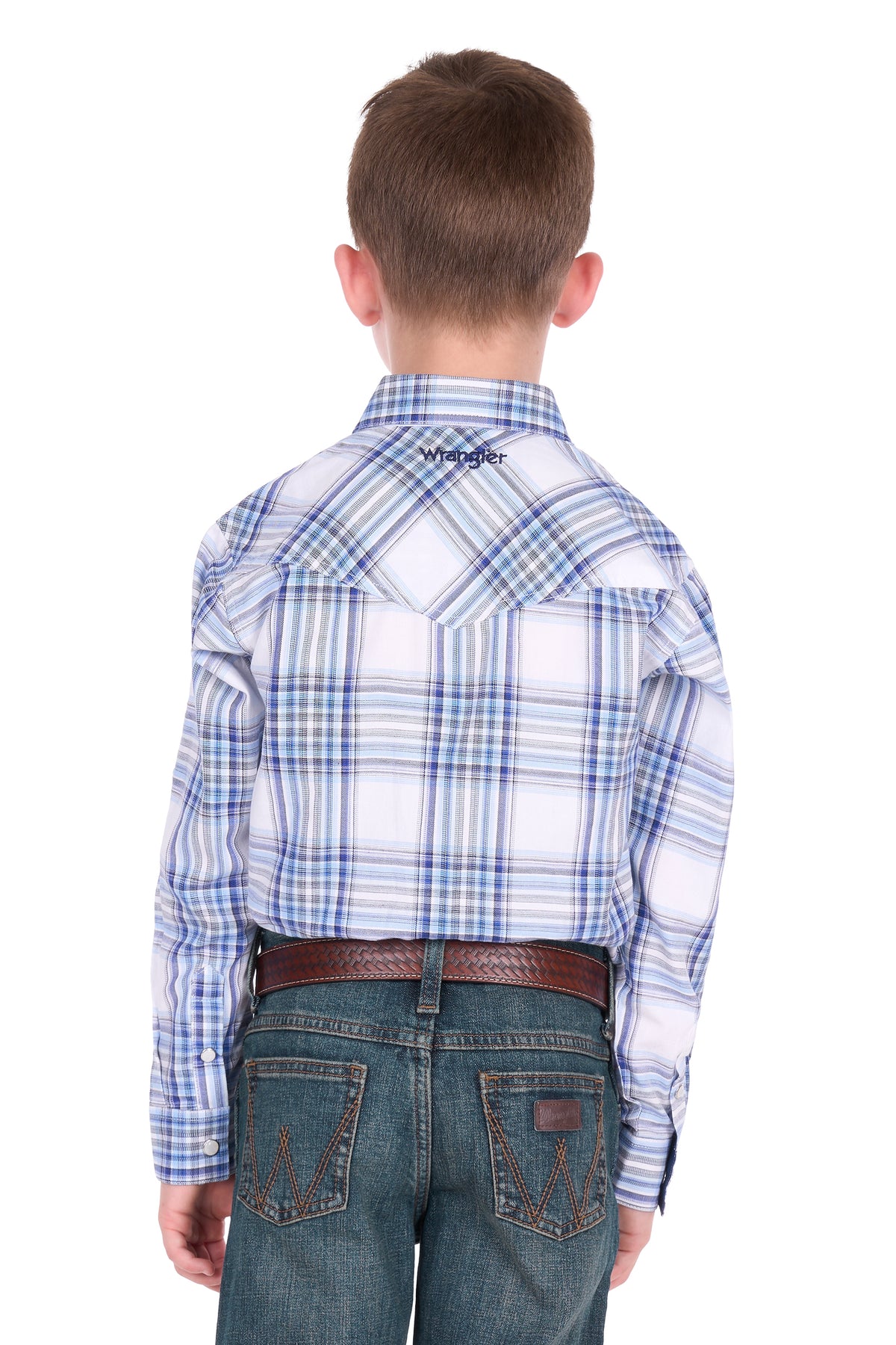 Wrangler Boys’ Eric Logo Long Sleeve Shirt – Light Blue/Royal