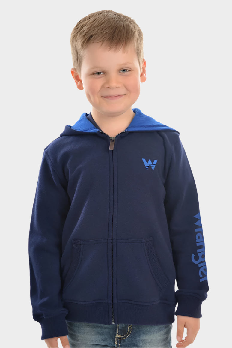 Wrangler Boys Sleeve Logo Zip Up Hoodie (Navy)
