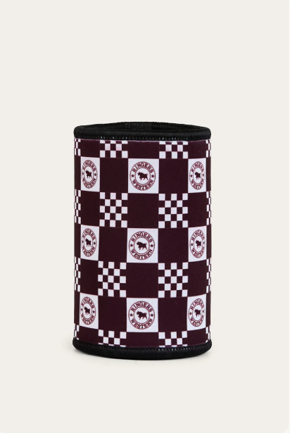 Ringers Western Check Stubby Cooler - Burgundy
