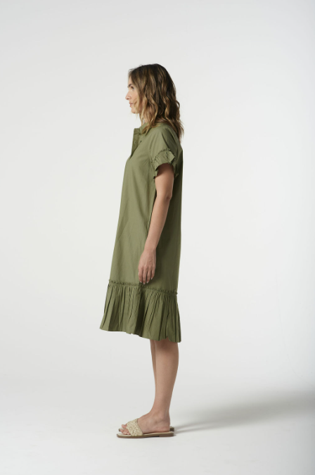 Goondiwindi Cotton Ruffle Midi Dress - Sage Green