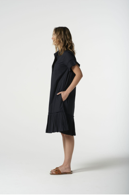 Goondiwindi Cotton Ruffle Midi Dress - Dark Navy