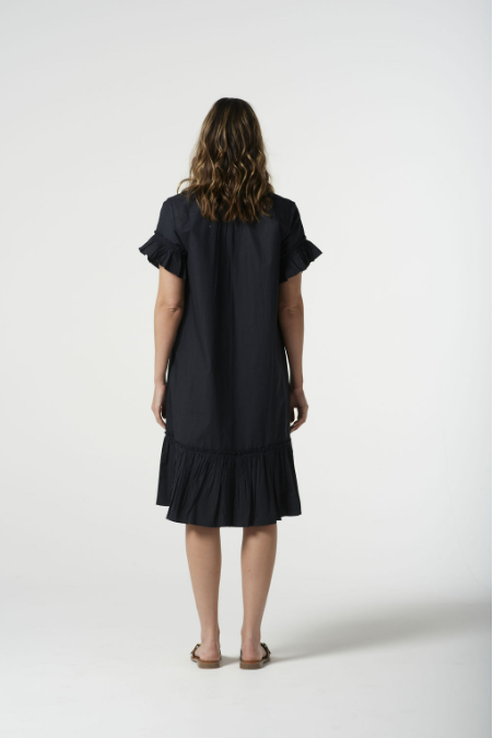 Goondiwindi Cotton Ruffle Midi Dress - Dark Navy