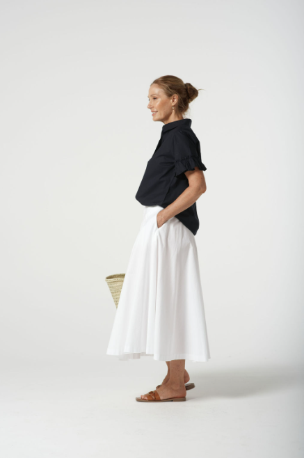 Goondiwindi Cotton Ruffle Sleeve Shirt - Dark Navy