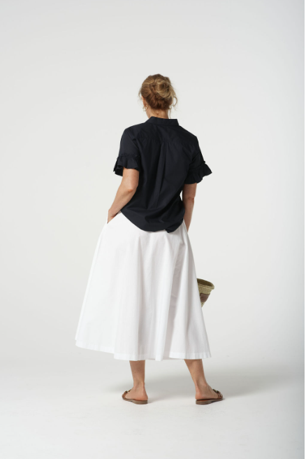 Goondiwindi Cotton Ruffle Sleeve Shirt - Dark Navy