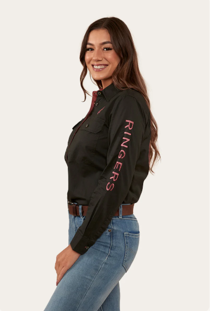 Signature Jillaroo Womens Full Button Work Shirt - Charcoal/Dusty Rose