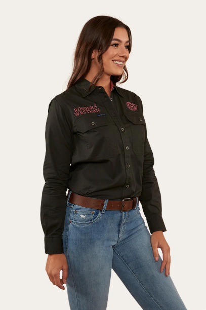 Signature Jillaroo Womens Full Button Work Shirt - Charcoal/Dusty Rose