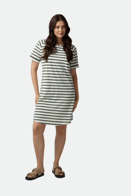 Goondiwindi Cotton Stripe Raglan Dress - White/Parisian Navy