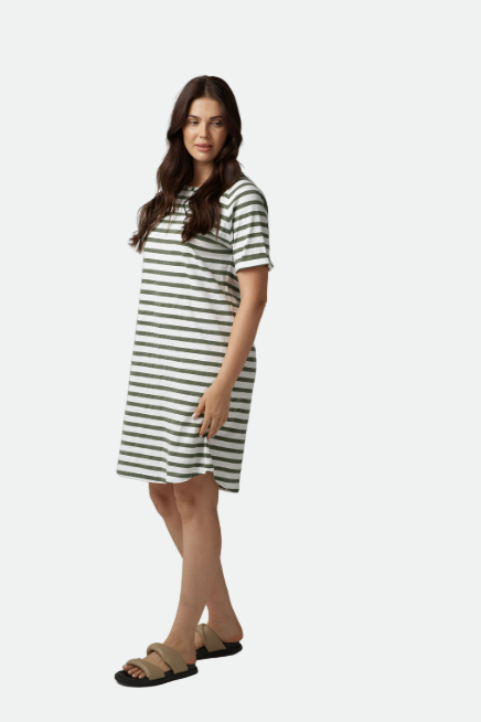 Goondiwindi Cotton Stripe Raglan Dress - White/Parisian Navy