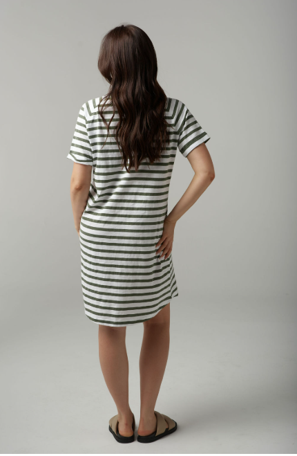 Goondiwindi Cotton Stripe Raglan Dress - White/Parisian Navy