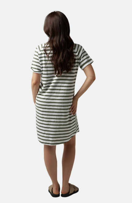 Goondiwindi Cotton Stripe Raglan Dress - White/Parisian Navy