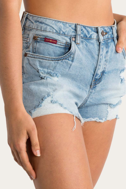 Ringers Western Womens Jessie Mid Rise Ripped Denim Short - Vintage Light Blue