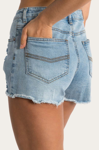 Ringers Western Womens Jessie Mid Rise Ripped Denim Short - Vintage Light Blue
