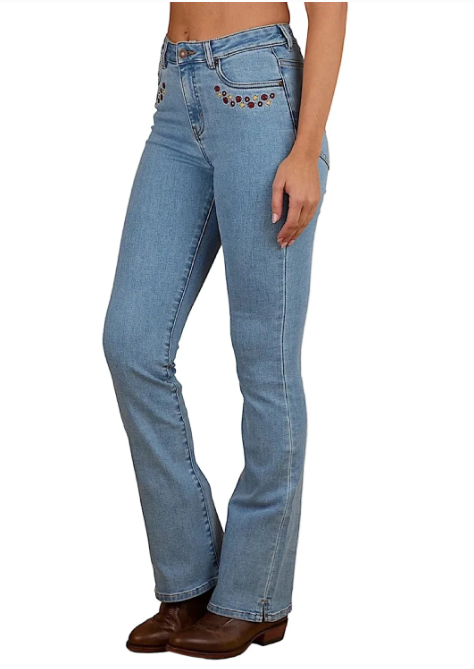 Ringers Western Women's In Bloom High Rise Bootleg Jean - Light Wash Blue