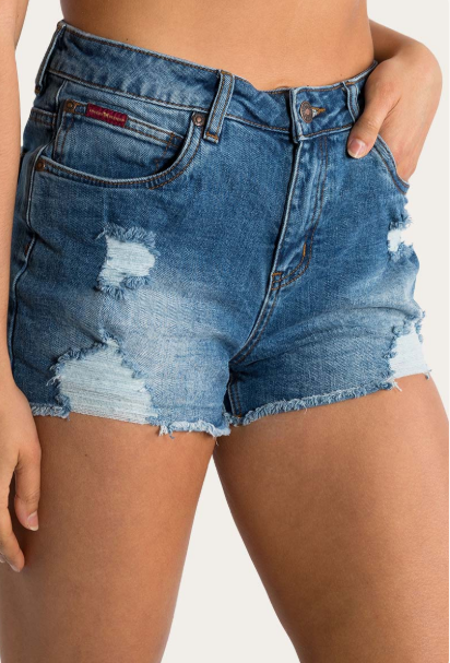 Ringers Western Womens Jessie Mid Rise Ripped Denim Short - True Blue