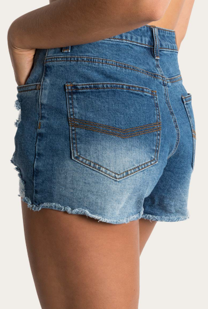 Ringers Western Womens Jessie Mid Rise Ripped Denim Short - True Blue