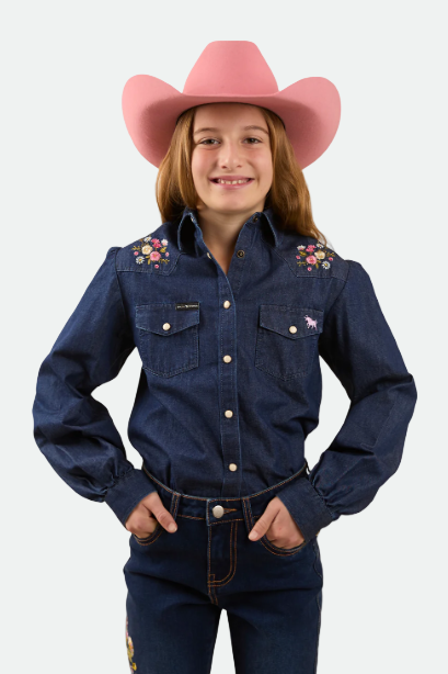 Ringers Western Kids Dahlia Denim Western Shirt - Classic Blue