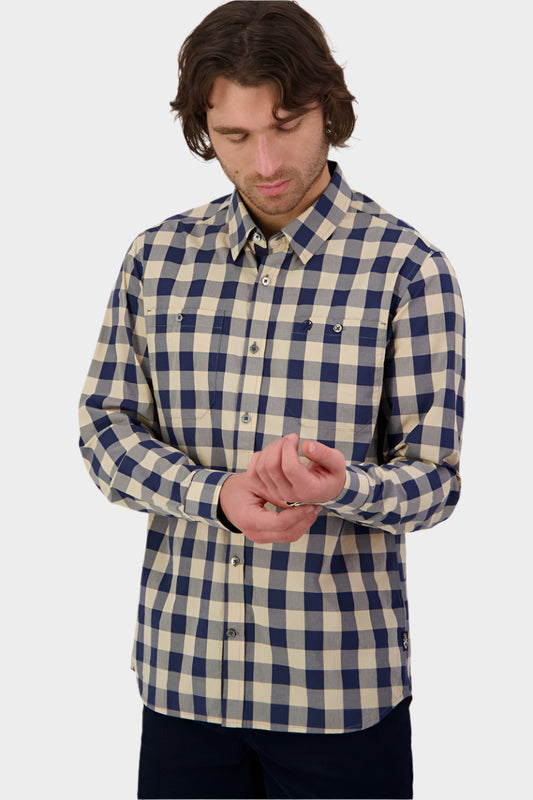 Swanndri Men's Matarangi Long Sleeve Shirt - Pebble/Navy
