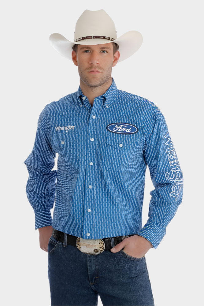 Wrangler USA Men's Western FORD Logo Long Sleeve Shirt