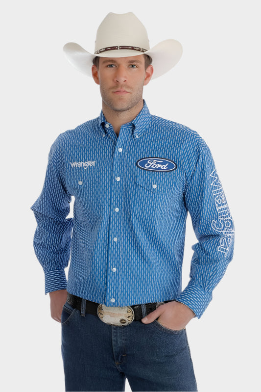 Wrangler USA Men's Western FORD Logo Long Sleeve Shirt