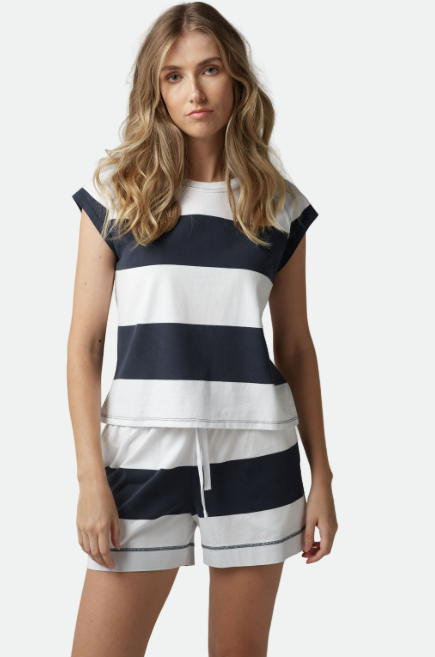 Goondiwindi Cotton Stripe Shorts - White/Parisian Navy
