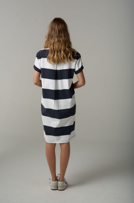 Goondiwindi Cotton Stripe Rugby Dress - White/Parisian Navy
