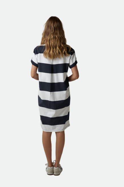 Goondiwindi Cotton Stripe Rugby Dress - White/Parisian Navy