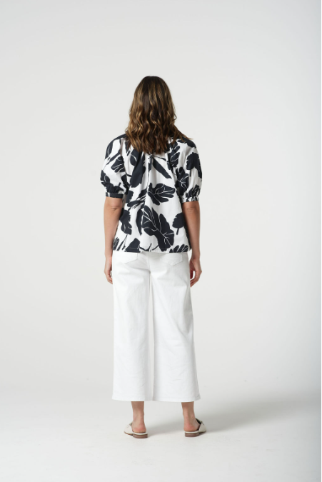 Goondiwindi Cotton Block Leaf Print Shirt - Navy Leaf Print