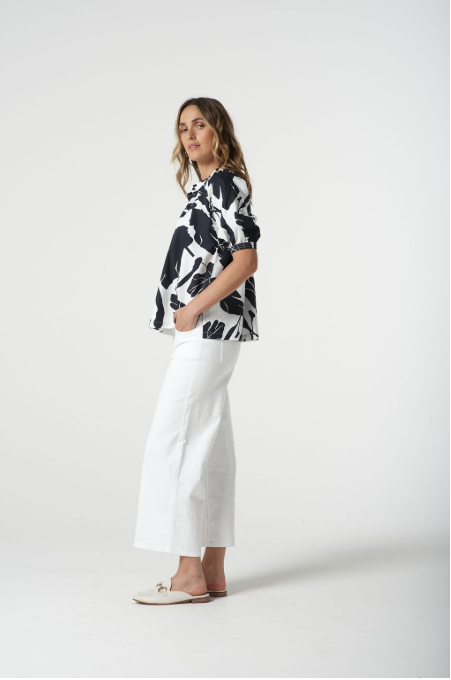 Goondiwindi Cotton Block Leaf Print Shirt - Navy Leaf Print