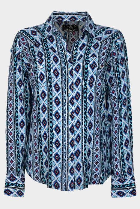 Pure Western Women's Raven Print Long Sleeve Shirt (Blue/Red)