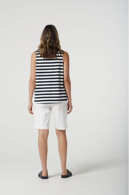 Goondiwindi Cotton Sleeveless Stripe Polo - White/Navy