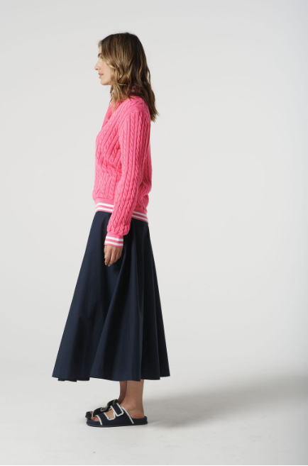 Goondiwindi Cotton Cable Knit Polo Jumper - Pink/White