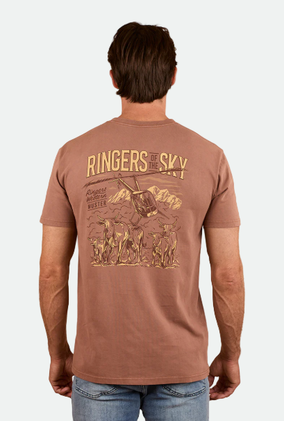 Ringers Of The Sky Mens Stock Fit T-Shirt - Saddle Brown