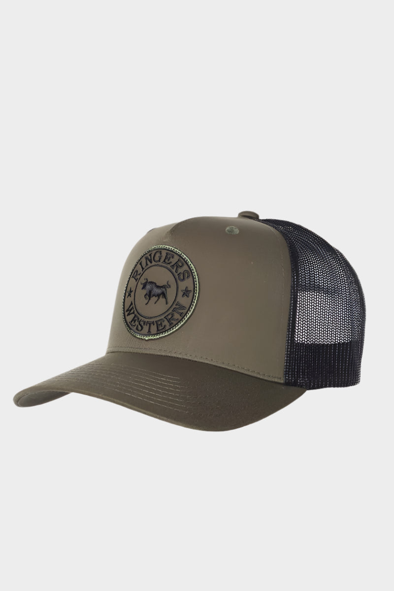 Ringers Western Mens Signature Bull Trucker Cap - Army with Army & Black Patch