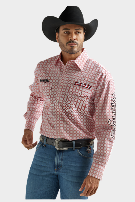 Wrangler Men's PBR Long Sleeve Shirt - Red/White