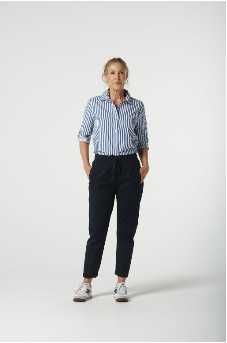 Goondiwindi Cotton ¾ Sleeve Stripe Shirt - Blue Jasper Stripe