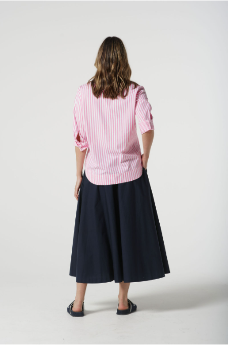 Goondiwindi Cotton ¾ Sleeve Stripe Shirt - Pink Cosmos Stripe