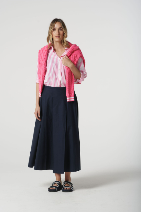 Goondiwindi Cotton ¾ Sleeve Stripe Shirt - Pink Cosmos Stripe