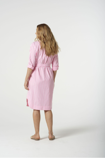Goondiwindi Cotton Stripe Shirt Dress - Pink Cosmos Stripe