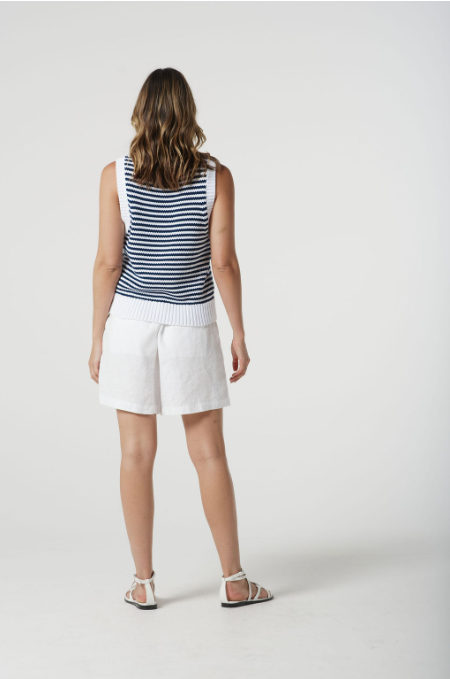 Goondiwindi Cotton Knit Vest - White/Navy
