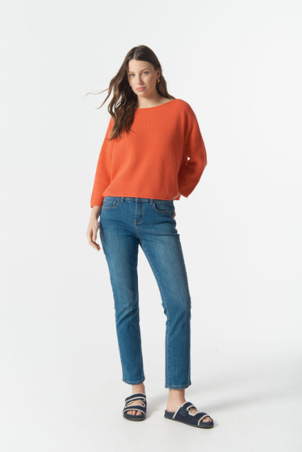 Goondiwindi Cotton Rib Boxy Knit ¾ Sleeve Jumper - Sunset